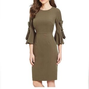 ANTONIO MELANI Olive Green Bell-Sleeve Sheath Dress